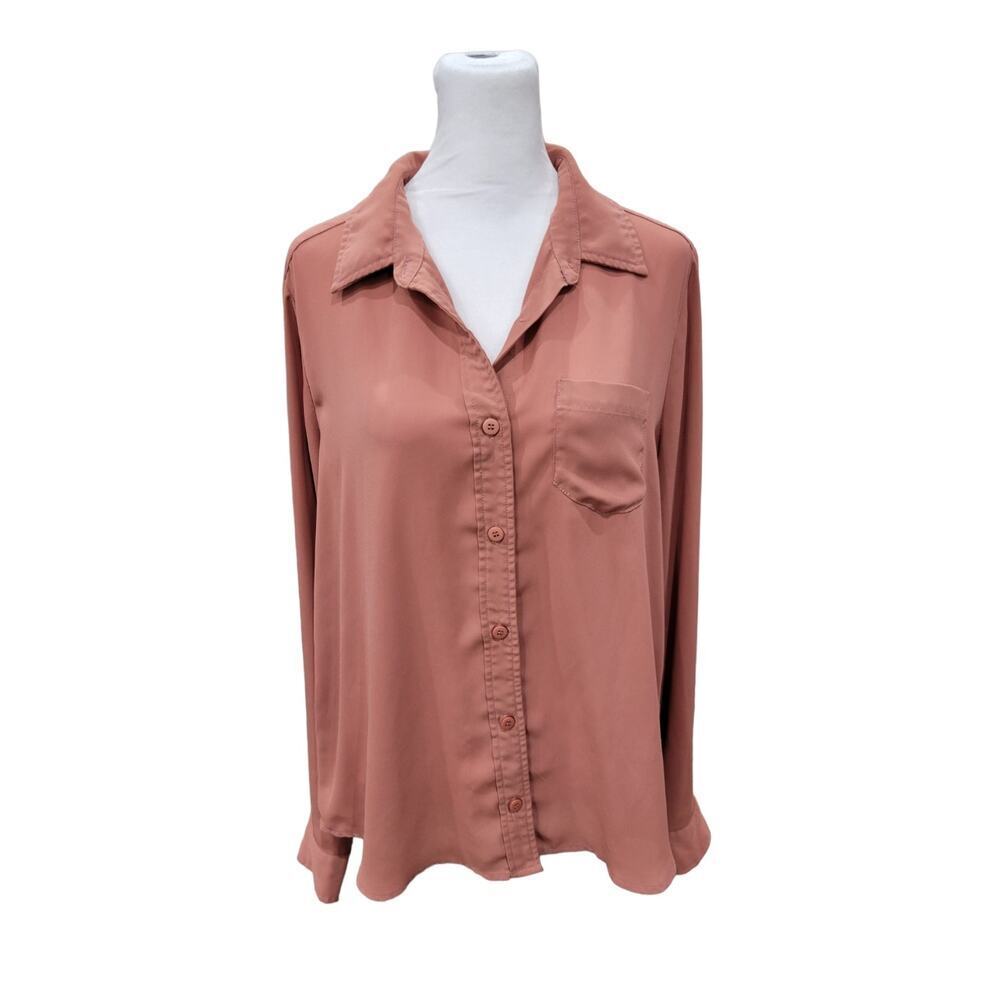Lulus Boyfriend Fit Casual Button-Down Long Sleeve Blouse‎ Size Medium Mauve